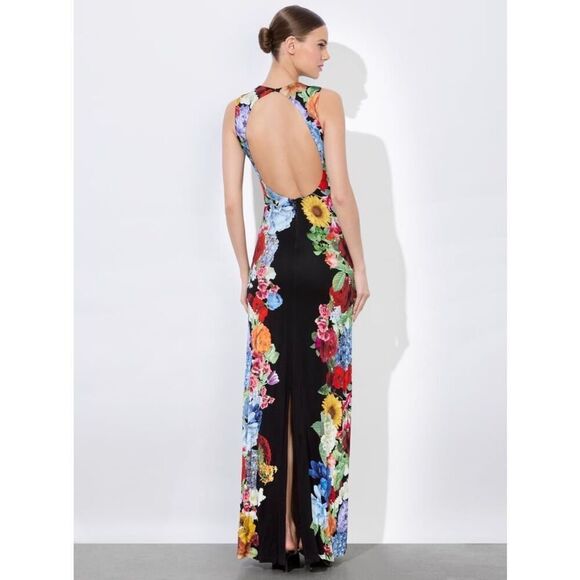 Alice + Olivia Women's Black Multi Floral Open Back Delora Maxi Dress Sz 8 NWOT - Picture 5 of 13